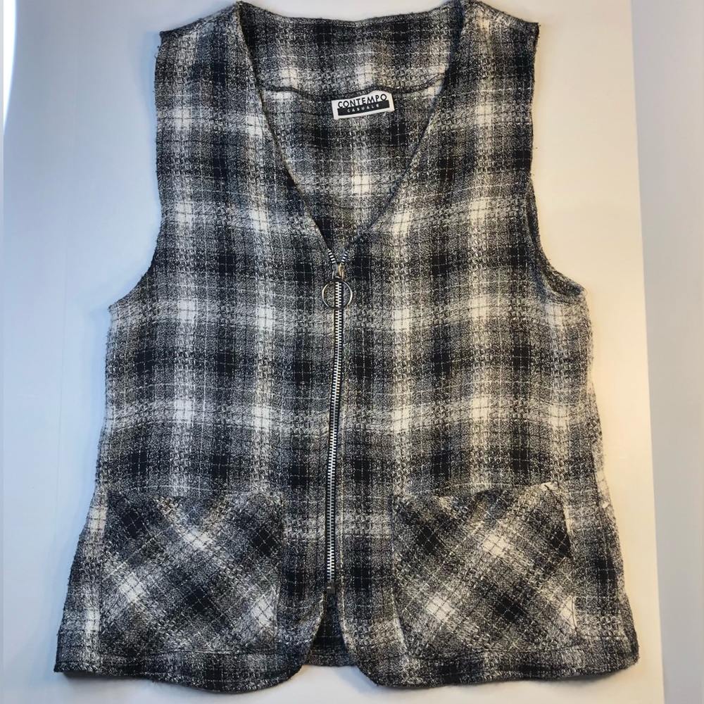 Vintage zipper vest Contempo Casuals plaid black white